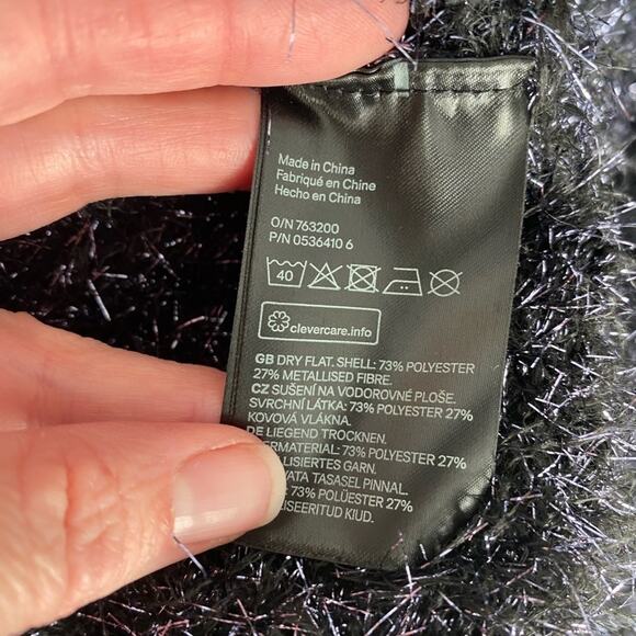 H&M Womens S Whimsigoth Metallic Blue Balloon Sleeve Textured Sweater Oversized - Picture 5 of 6